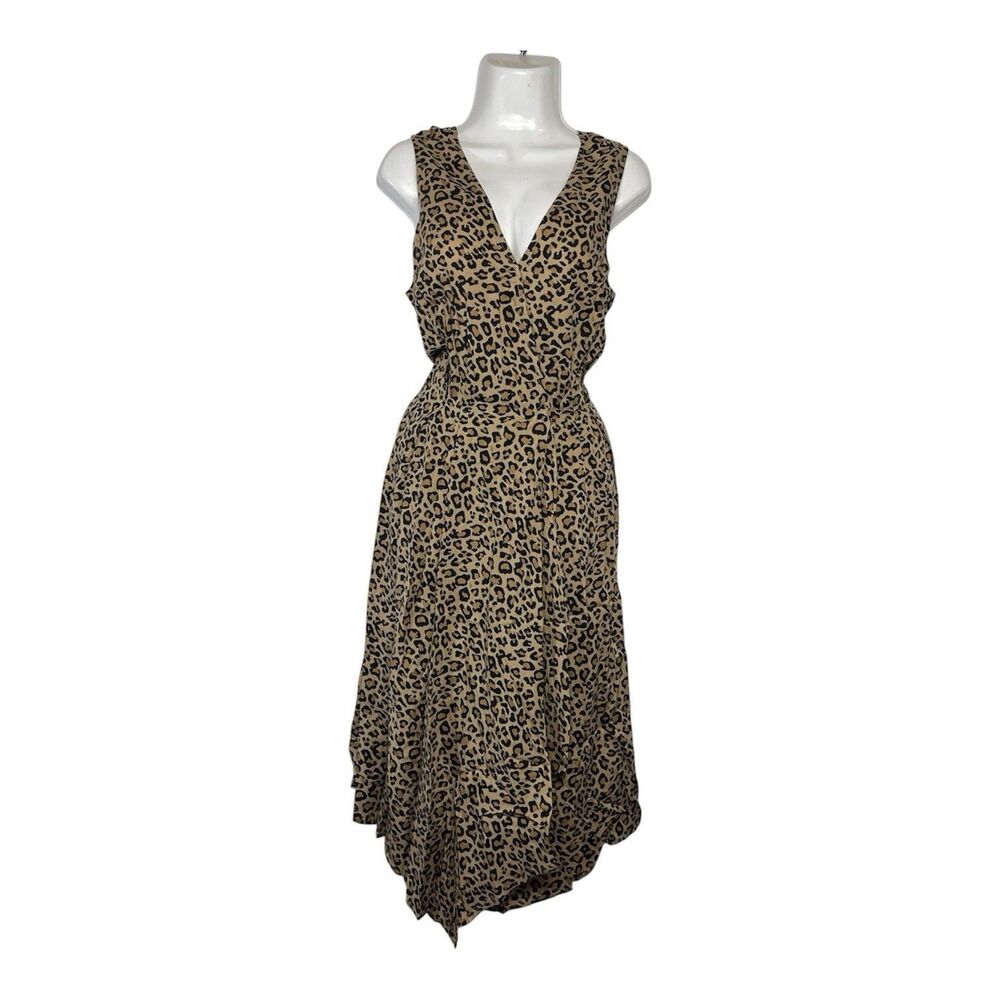 Beachlunchlounge Anais Leopard Midi Wrap Dress Large Sleeveless Vacation Boho
